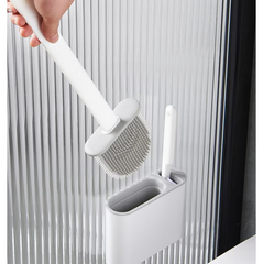 Set Perie WC din silicon pentru toaleta, AT PERFORMANCE®, Cap Flexibil, fixare pe perete, cu recipient din plastic, aspect modern, Alb