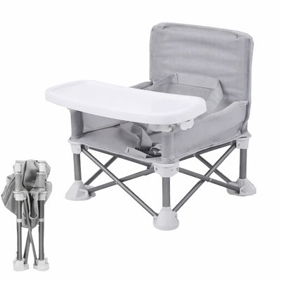 Scaun bebe, pliabil, compact, portabil, usor de depozitat, cu tava detasabila, pentru masa si joaca, cu spatiu de depozitare, ham de siguranta in 5 puncte