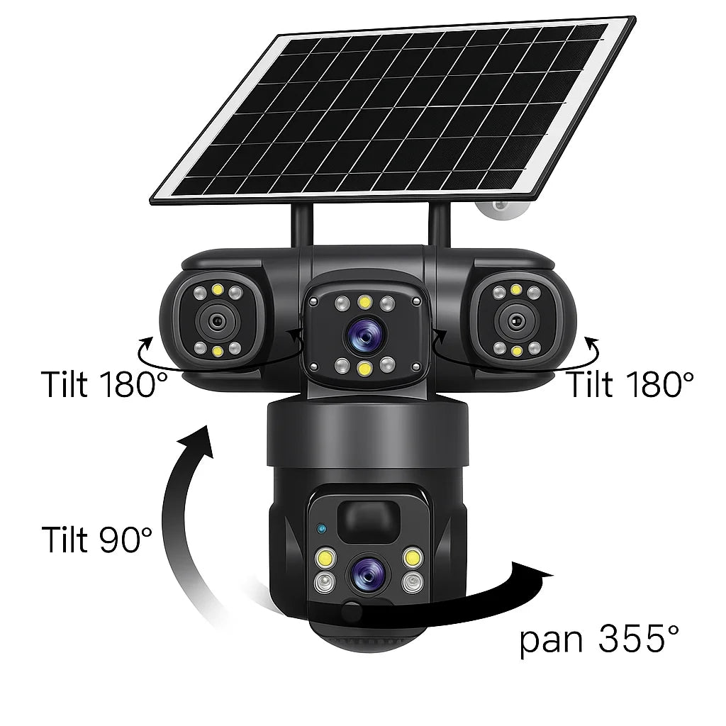 Cameră de Supraveghere Solară 4G/WiFi cu 3 Lentile, Viziune 360°, AI și Night Vision Colo