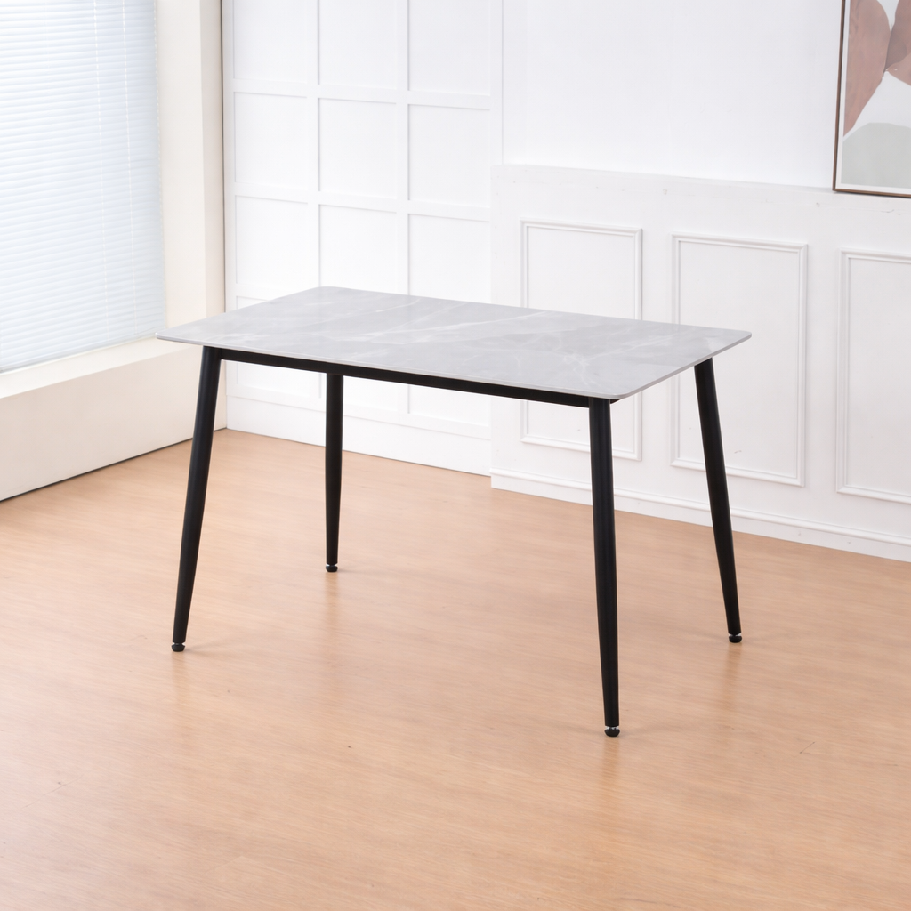 Set masă Bucatarie / Sufragerie cu 4 scaune, blat sintered stone gri și catifea, 120x70 cm