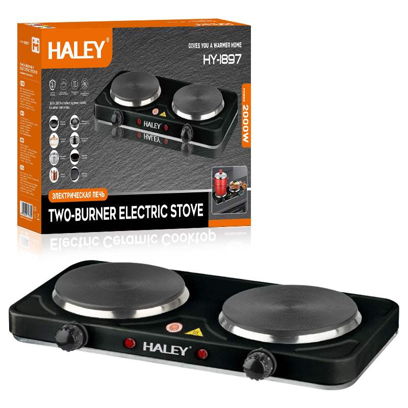 Plită Electrică HALEY cu 2 Zone de Gătit – 2000W, Timer, Protecție la Supraîncălzire, Design Inoxidabil Elegant, Negru