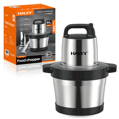 Tocator Electric HALEY 1200W, 4 Lame din Oțel Inoxidabil, Recipient Full Inox 6L, 2 Viteze Reglabile