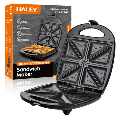 Aparat de Sandwich-uri HALEY HY-1041, 1400W, 8 Triunghiuri, Plăci Antiaderente, Încălzire Rapidă, Indicator Luminos, Negru