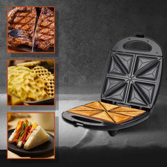Aparat de Sandwich-uri HALEY HY-1041, 1400W, 8 Triunghiuri, Plăci Antiaderente, Încălzire Rapidă, Indicator Luminos, Negru