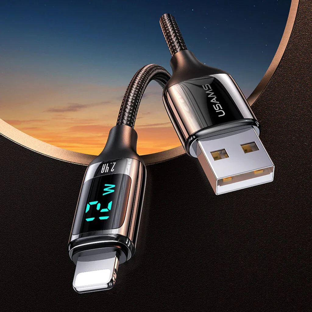 Cablu de Încărcare și Transfer Date USAMS cu Display Digital LED, 1.2m, 2.4A, 12W