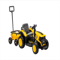 Tractor Electric KIDOO pentru Copii cu Telecomandă 2.4G, Remorcă Detașabilă, 12V 4.5Ah, 2 Motoare 380, Lumini LED, Muzică, Centură de Siguranță, Galben/Gri