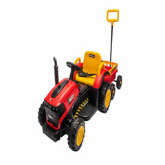 Tractor Electric KIDOO pentru Copii cu Telecomandă 2.4G, Remorcă Detașabilă, 12V 4.5Ah, 2 Motoare 380, Lumini LED, Muzică, Centură de Siguranță, Roșu/Galben