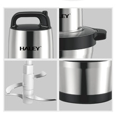 Tocator Electric HALEY 1200W, 4 Lame din Oțel Inoxidabil, Recipient Full Inox 6L, 2 Viteze Reglabile