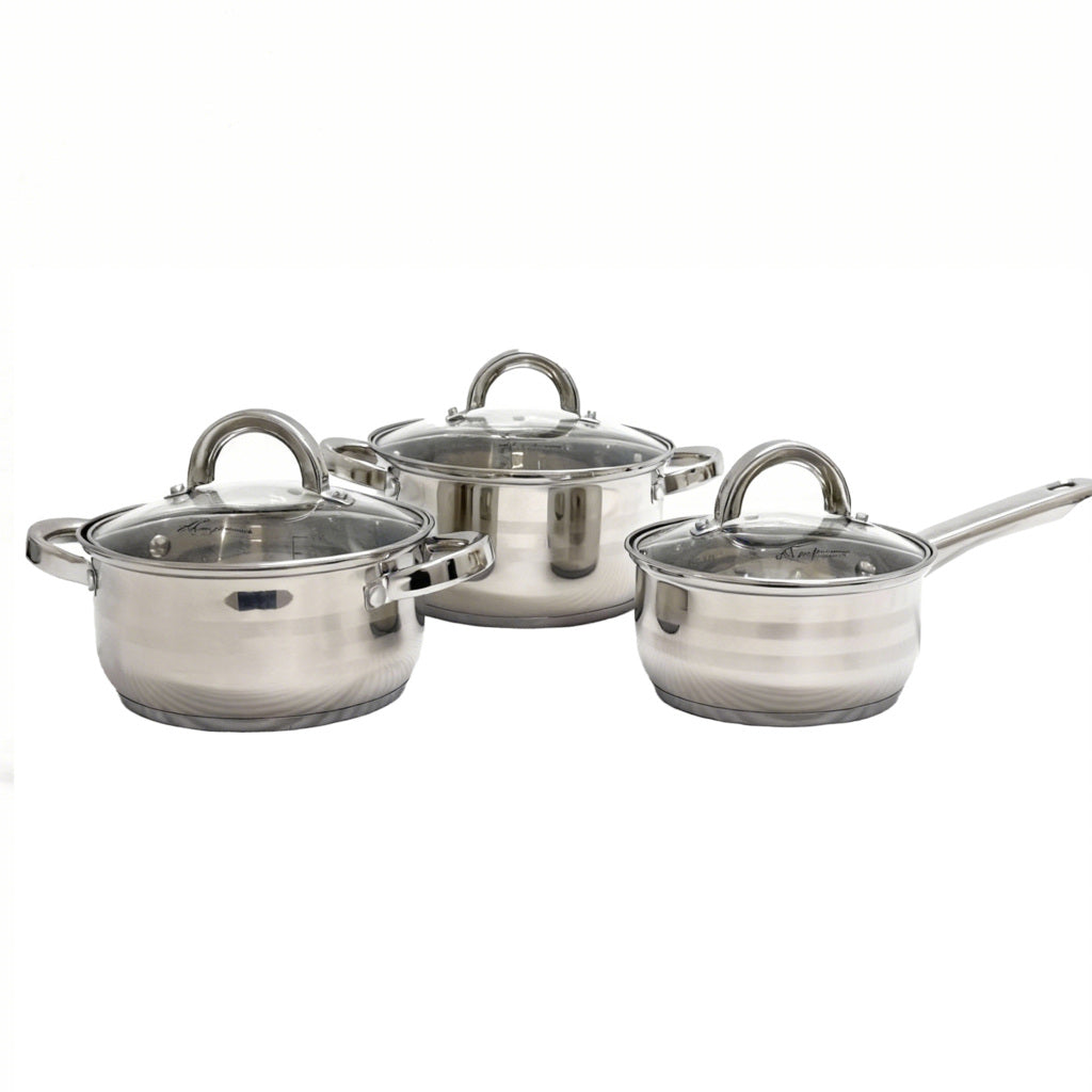 Set Oale din Inox 3 Piese cu Capace din Sticlă – Compatibile Inducție, Rezistente și Durabile