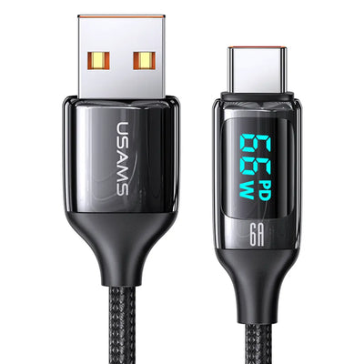 Cablu de Încărcare și Transfer Date USAMS cu Display Digital LED, 1.2m, 6A, 65W