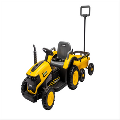 Tractor Electric KIDOO pentru Copii cu Telecomandă 2.4G, Remorcă Detașabilă, 12V 4.5Ah, 2 Motoare 380, Lumini LED, Muzică, Centură de Siguranță, Galben/Gri