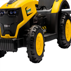 Tractor Electric KIDOO pentru Copii cu Telecomandă 2.4G, Remorcă Detașabilă, 12V 4.5Ah, 2 Motoare 380, Lumini LED, Muzică, Centură de Siguranță, Galben/Gri