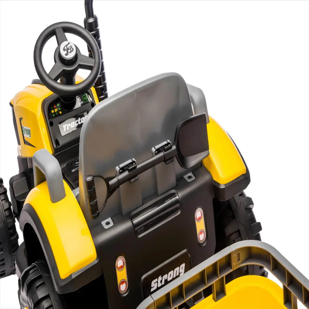 Tractor Electric KIDOO pentru Copii cu Telecomandă 2.4G, Remorcă Detașabilă, 12V 4.5Ah, 2 Motoare 380, Lumini LED, Muzică, Centură de Siguranță, Galben/Gri