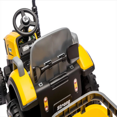 Tractor Electric KIDOO pentru Copii cu Telecomandă 2.4G, Remorcă Detașabilă, 12V 4.5Ah, 2 Motoare 380, Lumini LED, Muzică, Centură de Siguranță, Galben/Gri