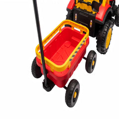 Tractor Electric KIDOO pentru Copii cu Telecomandă 2.4G, Remorcă Detașabilă, 12V 4.5Ah, 2 Motoare 380, Lumini LED, Muzică, Centură de Siguranță, Roșu/Galben