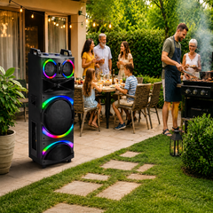 Boxă Karaoke AT PERFORMANCE® Portabilă 21200W PMPO, 2 x 12", Bluetooth, 2 Microfoane Wireless, RGB LED