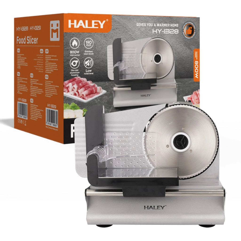 Feliator Electric Profesional HALEY HY-1328, 800W, Lamă Inox 190 mm, Grosime de Tăiere Reglabilă, pentru Carne, Mezeluri și Alimente