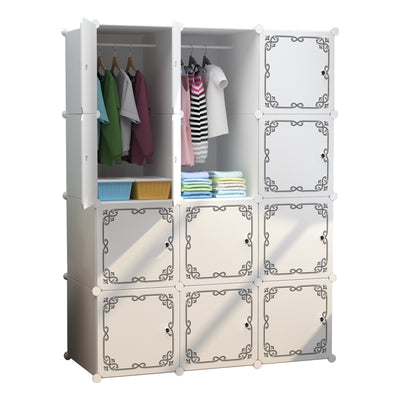 Dulap modular pentru copii, AT PERFORMANCE®, 12 rafturi, durabil, 110X37X147 cm, alb cu model