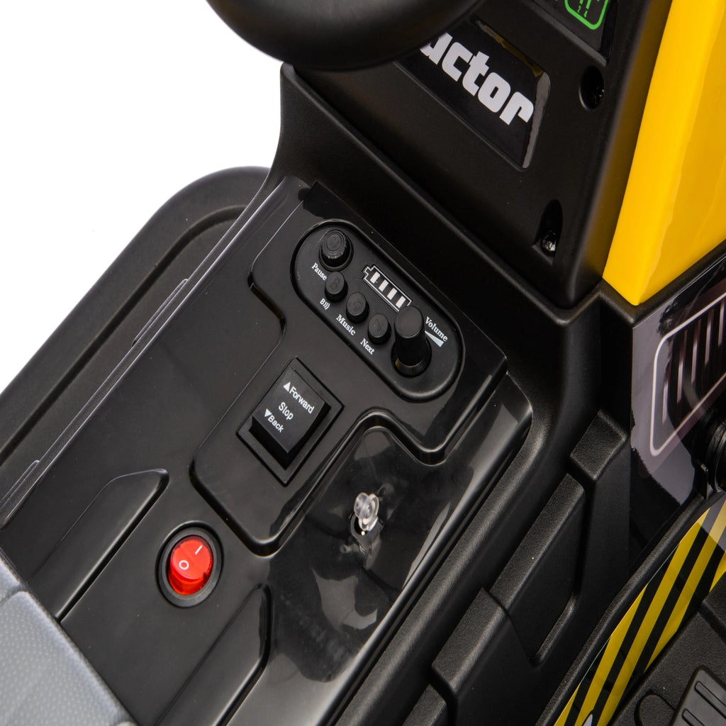 Tractor Electric KIDOO pentru Copii cu Telecomandă 2.4G, Remorcă Detașabilă, 12V 4.5Ah, 2 Motoare 380, Lumini LED, Muzică, Centură de Siguranță, Galben/Gri