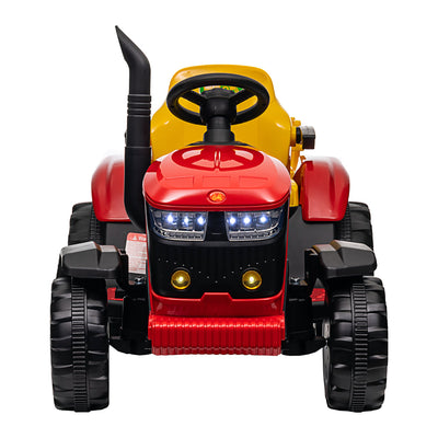 Tractor Electric cu Telecomandă pentru Copii KIDOO, cu Remorcă și Gard, Far, Sunet Motor, Claxon, MP3/USB – 3-6 Ani Rosu
