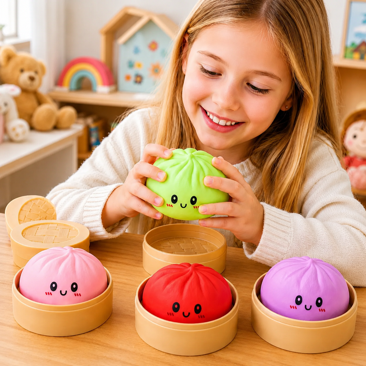 Jucărie Antistres Squishy Dumpling AT PERFORMANCE®, 10 cm, Gălușcă Moale din Silicon, cu Cutie și Culoare Surpriză