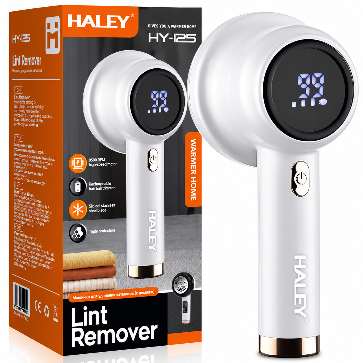 Aparat Electric De Îndepărtat Scame HALEY HY-125, Reîncărcabil, Motor 8500 RPM, 6 Lame Din Oțel Inoxidabil, Afișaj Digital, Protecție Triplă