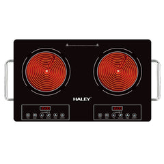 Plită Ceramica HALEY, 2 Ochiuri – 3500W, Geam Cristal Negru, Timer, Control Tactil, Oprire Automată