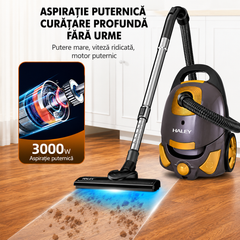 Aspirator Cu Sac HALEY HY-951, 3000W, Putere De Aspirare ≥500W, Sac 4L, Filtru HEPA, Putere Reglabilă, Cablu 6,5 m, Negru/Auriu