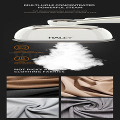 Steamer HALEY HY-2004, 2000W, Rezervor 150 ml, Talpă Inox, Încălzire Rapidă, Abur Continuu, Portabil, Ideal pentru voiaj, Alb