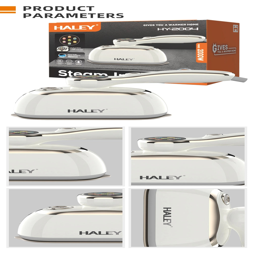 Steamer HALEY HY-2004, 2000W, Rezervor 150 ml, Talpă Inox, Încălzire Rapidă, Abur Continuu, Portabil, Ideal pentru voiaj, Alb