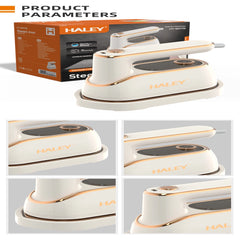 Fier de Călcat Vertical cu Aburi HALEY HY-2075, 1300W, Rezervor 150 ml, Talpă Ceramică Antiaderentă, Abur Puternic, Încălzire Rapidă, Alb/Auriu