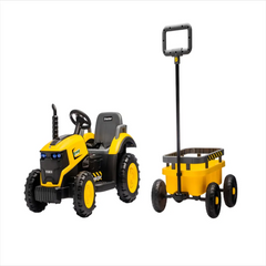 Tractor Electric KIDOO pentru Copii cu Telecomandă 2.4G, Remorcă Detașabilă, 12V 4.5Ah, 2 Motoare 380, Lumini LED, Muzică, Centură de Siguranță, Galben/Gri