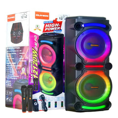 Boxă Karaoke Portabilă KOLAV-M2212, 100W RMS, 2x12", Bluetooth, 2 Microfoane Wireless, RGB LED, TWS, USB-C, TF Card, Telecomandă Inclusă