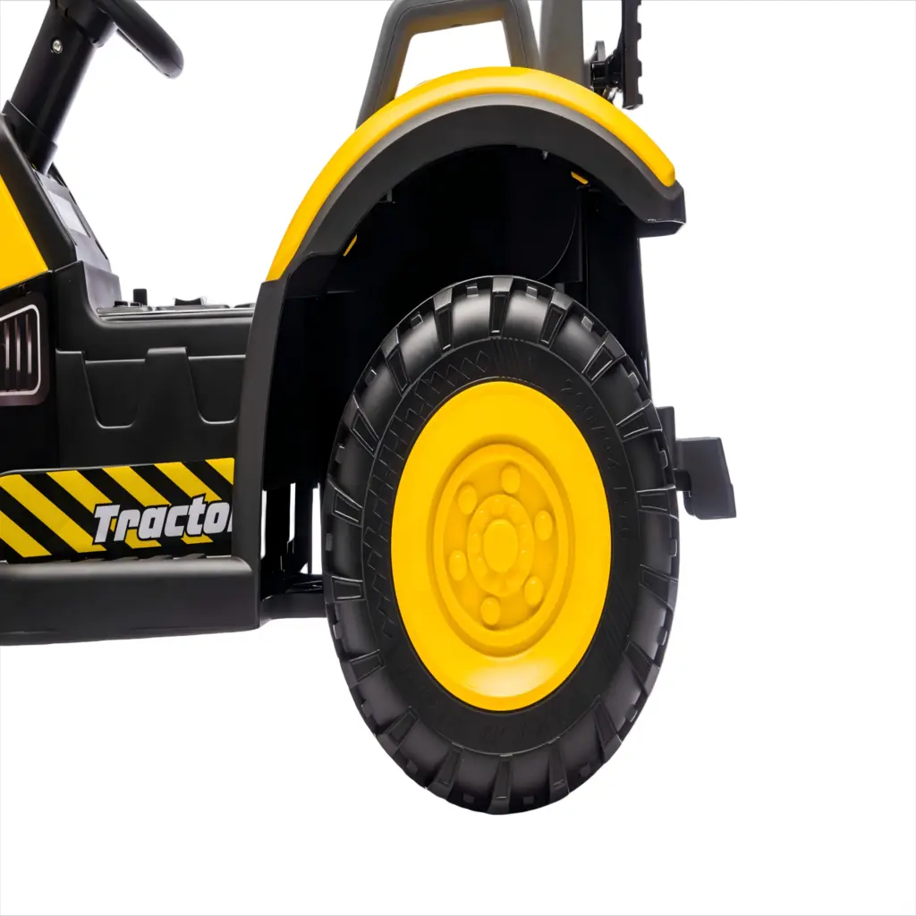 Tractor Electric KIDOO pentru Copii cu Telecomandă 2.4G, Remorcă Detașabilă, 12V 4.5Ah, 2 Motoare 380, Lumini LED, Muzică, Centură de Siguranță, Galben/Gri