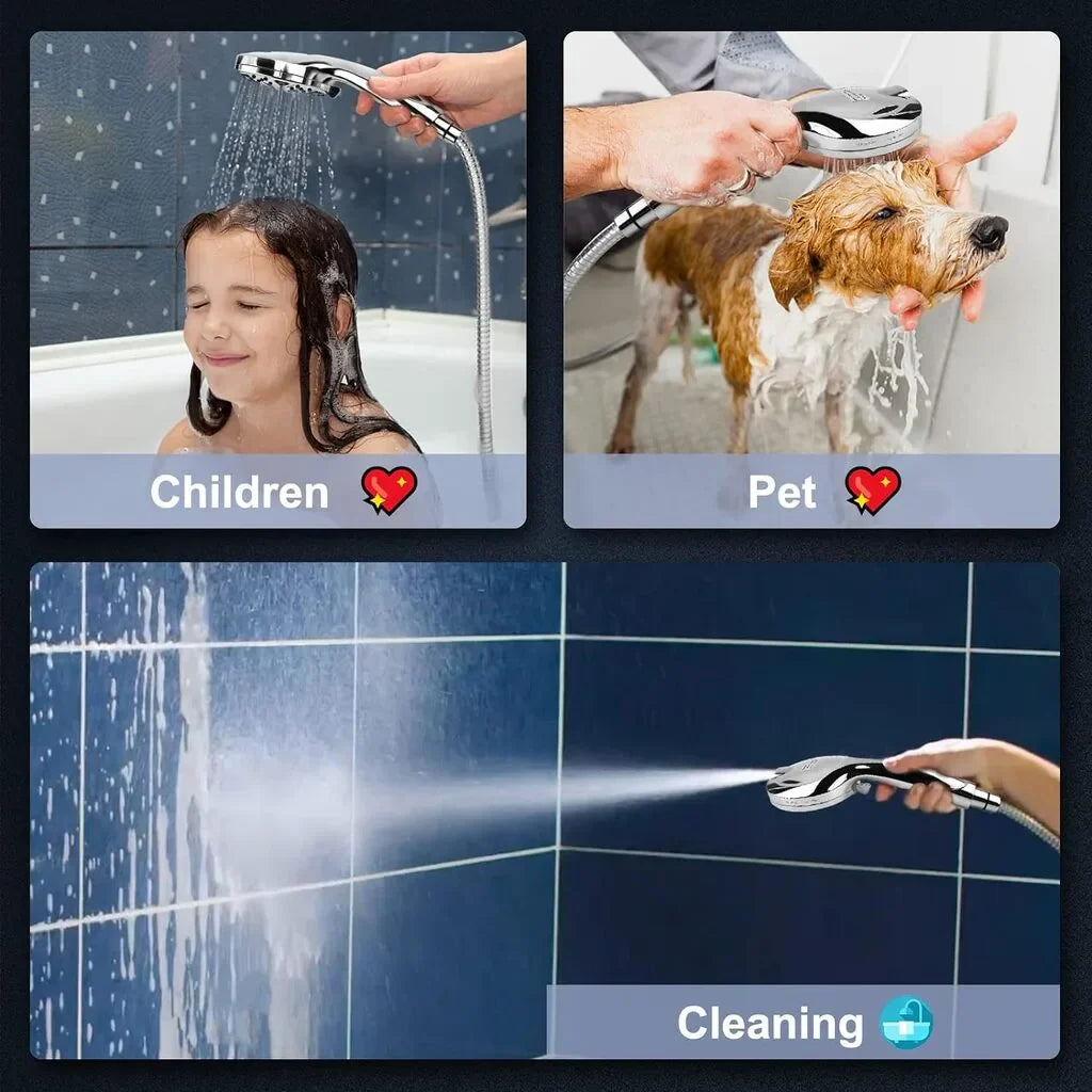 Set de duș cu 8 moduri de pulverizare si 2 moduri Jet, presiune înaltă, debit puternic, cu selector reglaj