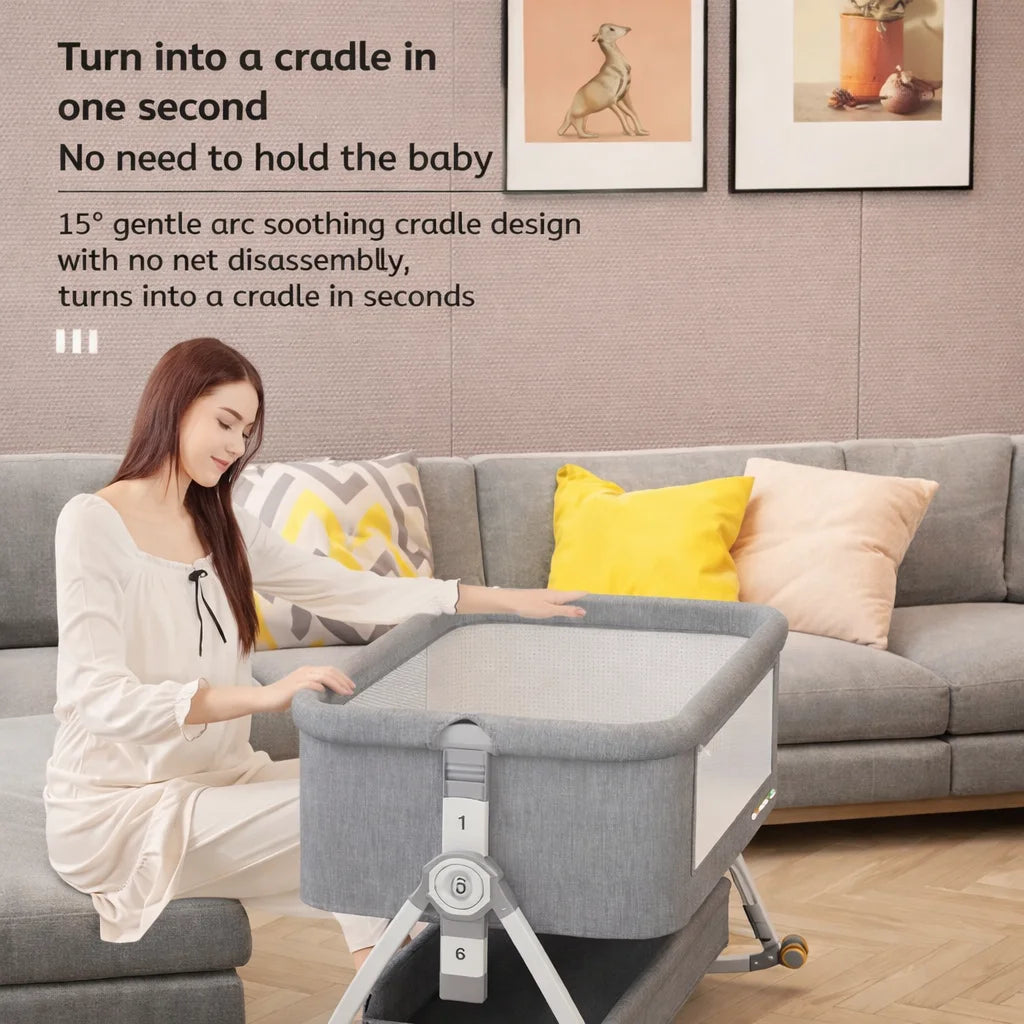 Pat portabil pentru bebeluși AT PERFORMANCE® 3 în 1 cu saltea confortabilă, înălțime reglabilă, roți și pliere ușoară – ideal pentru nou-născuți, gri