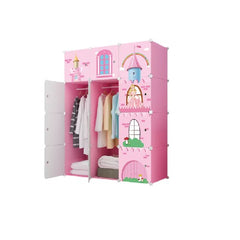 Dulap modular pentru copii, roz, AT PERFORMANCE®, 12 rafturi, durabil, 110X37X147 cm, castel printese