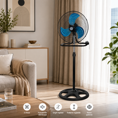 Ventilator 3 în 1 AT PERFORMANCE® AT-2055, 65W, 18 Inch, Podea, Perete și Picior, 3 Viteze, Oscilație, Reglabil pe Înălțime