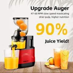 Storcător cu Presare Lentă Haley HY-604, 200W, Slow Juicer, Recipient Suc 300 ml, Recipient Pulpă 300 ml, Filtru Inox cu Micropori, Roșu