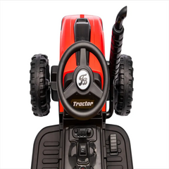 Tractor Electric KIDOO pentru Copii cu Telecomandă 2.4G, Remorcă Detașabilă, 12V 4.5Ah, 2 Motoare 380, Lumini LED, Muzică, Centură de Siguranță, Roșu/Galben