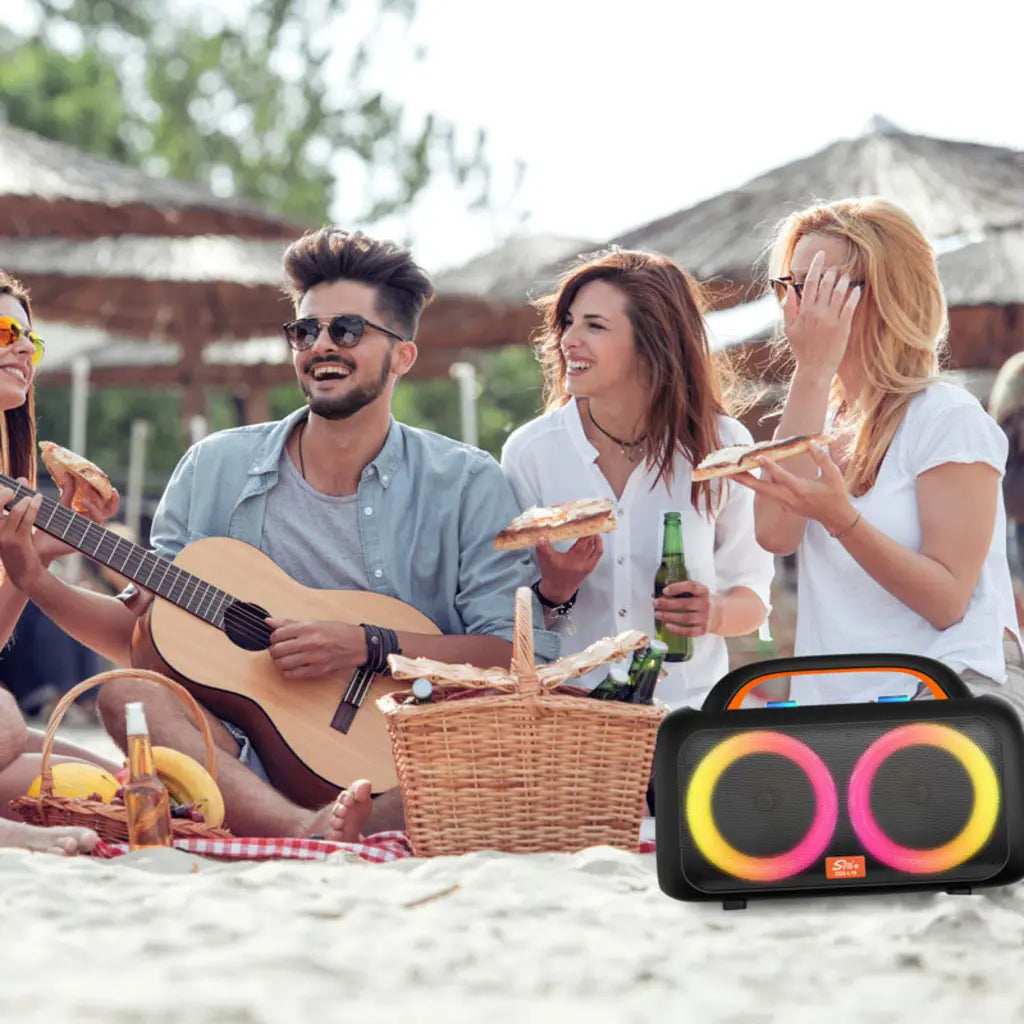 Boxă Portabilă Bluetooth Sing-e ZQS-L19, Karaoke, 1400W, 2 Microfoane Wireless Incluse, RGB LED, USB, TF Card, FM Radio, TWS, Acumulator Reîncărcabil, Negru