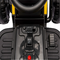 Tractor Electric KIDOO pentru Copii cu Telecomandă 2.4G, Remorcă Detașabilă, 12V 4.5Ah, 2 Motoare 380, Lumini LED, Muzică, Centură de Siguranță, Galben/Gri