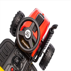 Tractor Electric KIDOO pentru Copii cu Telecomandă 2.4G, Remorcă Detașabilă, 12V 4.5Ah, 2 Motoare 380, Lumini LED, Muzică, Centură de Siguranță, Roșu/Galben