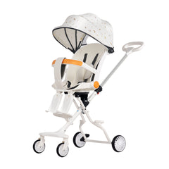 Cărucior Sport Bebe Pliabil cu Șezut Rotativ 360°, Spătar Reglabil, Coș de Cumpărături, Roți EVA și Frână – AT PERFORMANCE®, Alb/Albastru/Roz