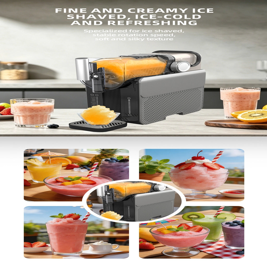 Aparat pentru Gheață Răzuită și Smoothie HALEY HY-2967, 7 Funcții, Granulație Reglabilă, Rezervor de Capacitate Mare, Sistem de Răcire cu Compresor, Funcționare Silențioasă, Gri