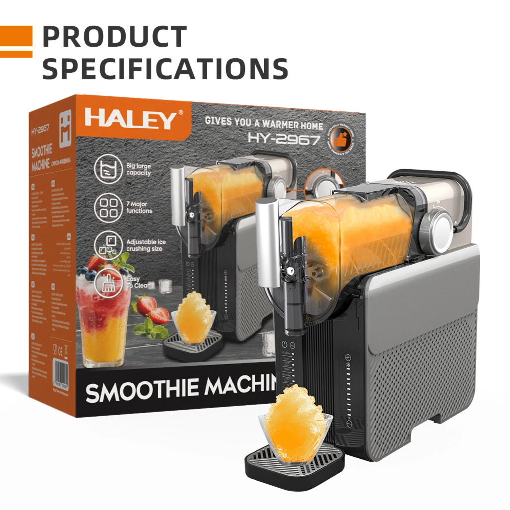 Aparat pentru Gheață Răzuită și Smoothie HALEY HY-2967, 7 Funcții, Granulație Reglabilă, Rezervor de Capacitate Mare, Sistem de Răcire cu Compresor, Funcționare Silențioasă, Gri