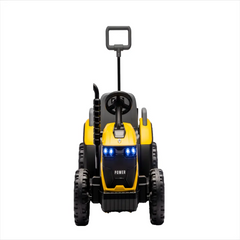Tractor Electric KIDOO pentru Copii cu Telecomandă 2.4G, Remorcă Detașabilă, 12V 4.5Ah, 2 Motoare 380, Lumini LED, Muzică, Centură de Siguranță, Galben/Gri