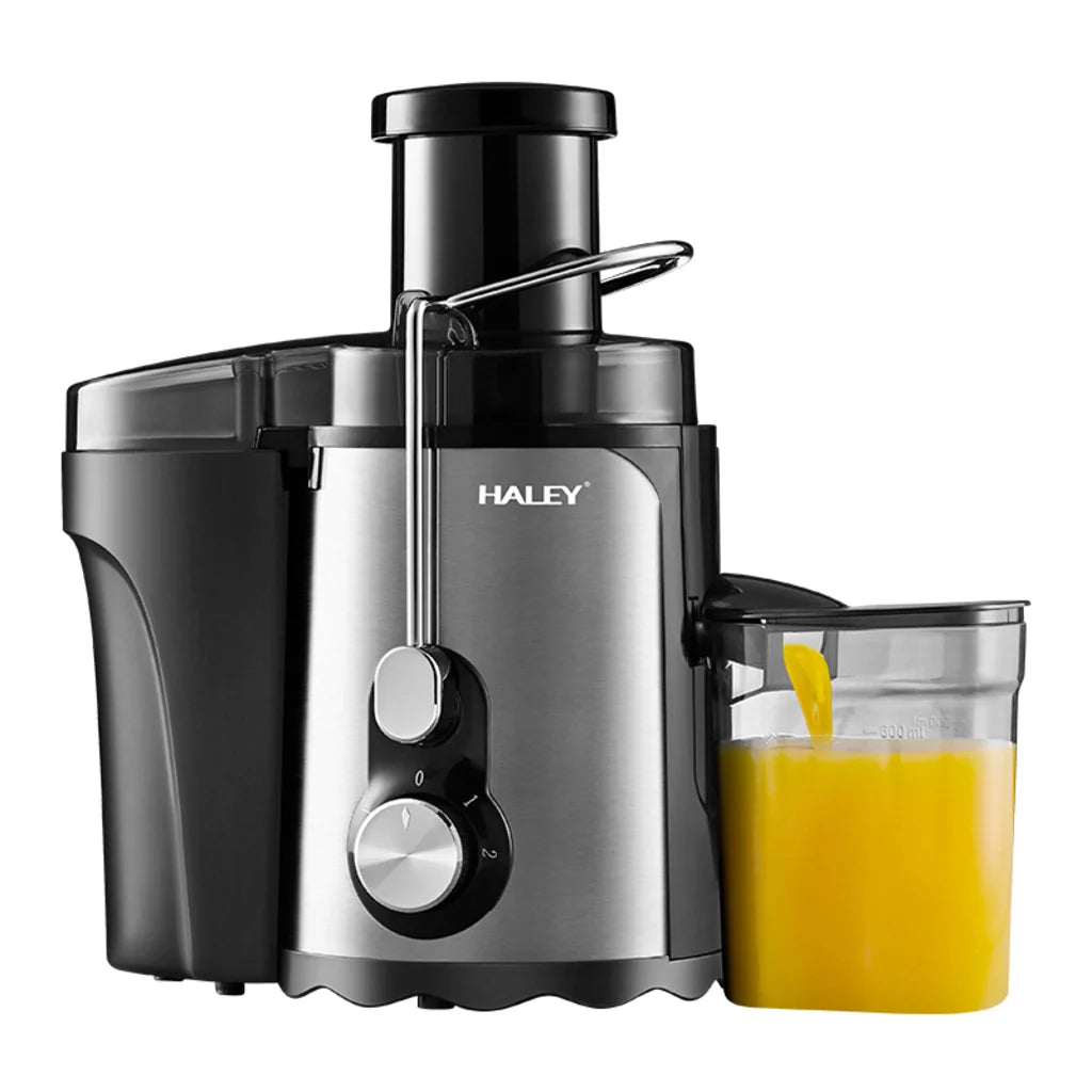 Storcător Electric de Fructe și Legume HALEY HY-2901, 1000W, Gură de Alimentare 70 mm, 3 Trepte de Viteză + Pulse, Recipient Suc 600 ml, Recipient Pulpă 1,5 L, Filtru Inox, Argintiu/Negru