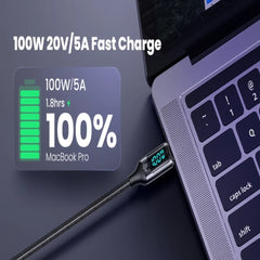 Cablu de Date &amp; Încărcare Rapidă USAMS Shadow Series, USB-C la USB-C, 100W PD, Display Digital LED, Nylon Împletit, 1.2m