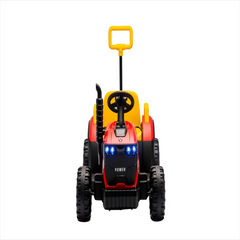 Tractor Electric KIDOO pentru Copii cu Telecomandă 2.4G, Remorcă Detașabilă, 12V 4.5Ah, 2 Motoare 380, Lumini LED, Muzică, Centură de Siguranță, Roșu/Galben